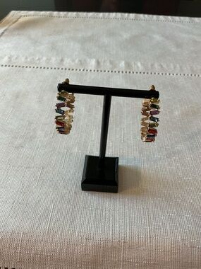 Multicolored Gold “C” Shape Gold Tone Hoop Earrings